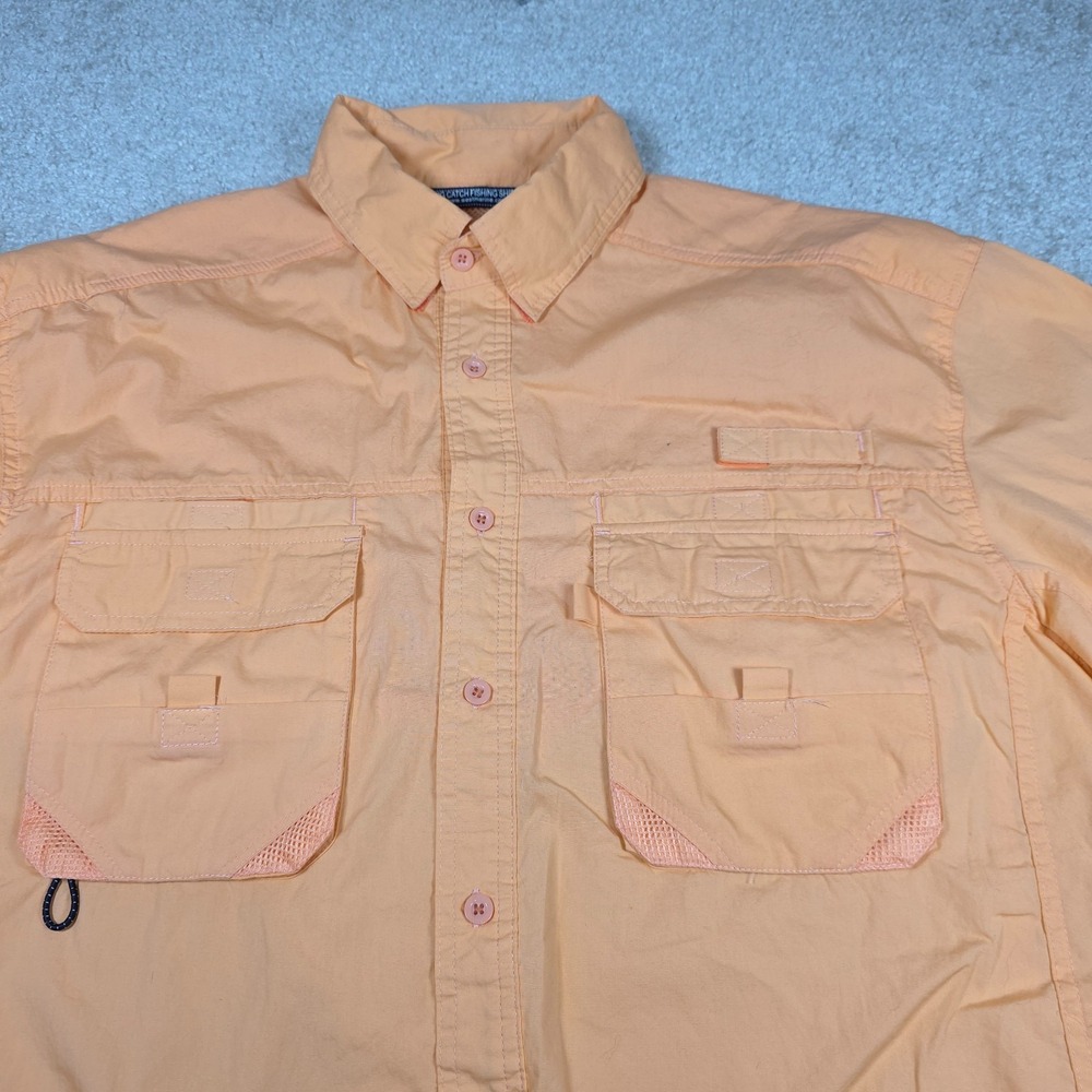 West Marine Big Catch Fishing Shirt Mens Large Peach Orange Vented Short Sleeve